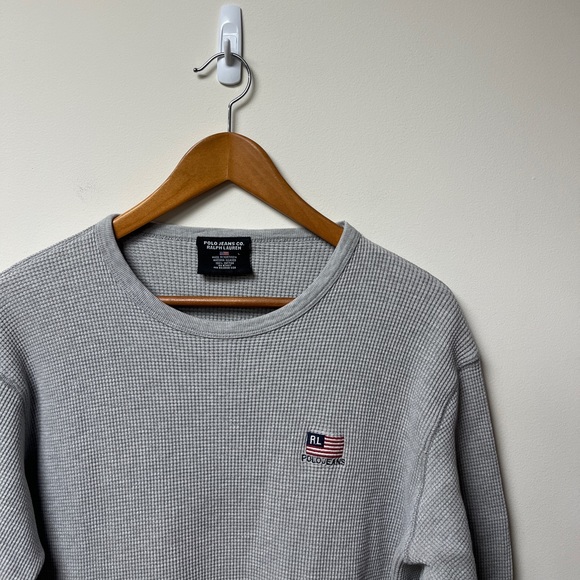 Polo Ralph Lauren Sweater Shirt Mens Large Waffle Fisherman Knit Thermal Vintage - Picture 2 of 8